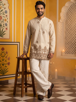 Embroidered Cotton Blend Short Kurta With Korean Pant
