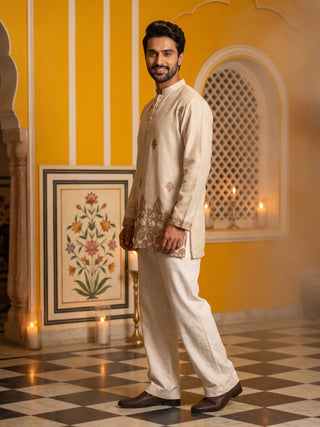 Embroidered Cotton Blend Short Kurta