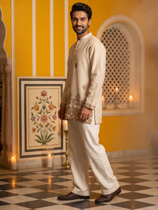 Embroidered Cotton Blend Short Kurta With Korean Pant
