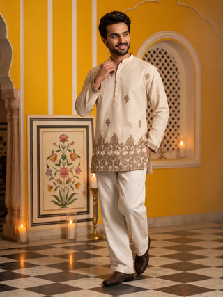 Embroidered Cotton Blend Short Kurta