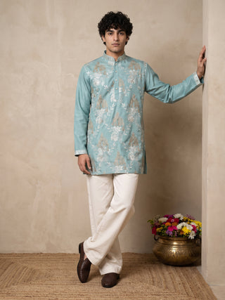 Cotton Blend Floral Embroidered Short Kurta