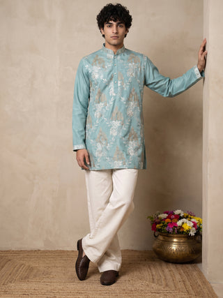 Cotton Blend Floral Embroidered Short Kurta & Korean Pant
