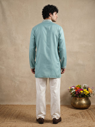Cotton Blend Floral Embroidered Short Kurta