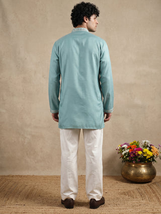 Cotton Blend Floral Embroidered Short Kurta & Korean Pant