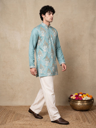 Cotton Blend Floral Embroidered Short Kurta
