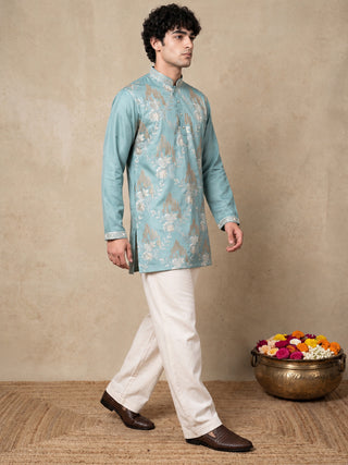 Cotton Blend Floral Embroidered Short Kurta & Korean Pant