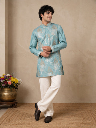 Cotton Blend Floral Embroidered Short Kurta