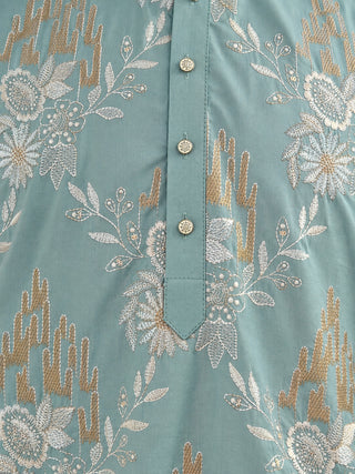 Cotton Blend Floral Embroidered Short Kurta