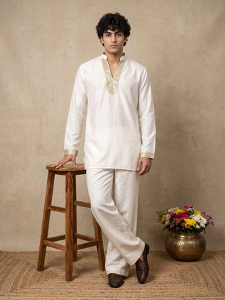 Cotton Blend Sequin Embellished Short Kurta