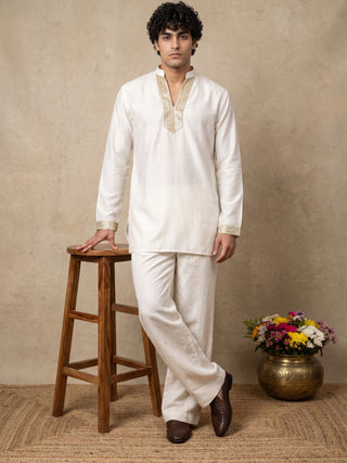 Cotton Blend Sequin Embellished Short Kurta & Korean Pants