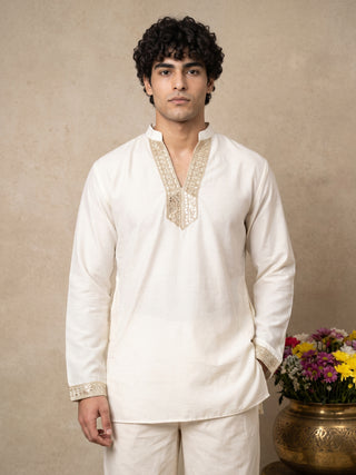 Cotton Blend Sequin Embellished Short Kurta