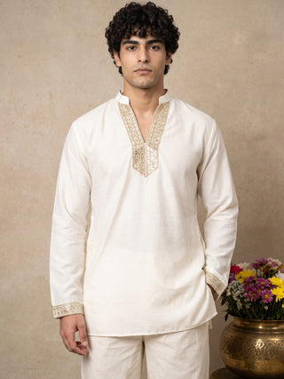 Cotton Blend Sequin Embellished Short Kurta & Korean Pants