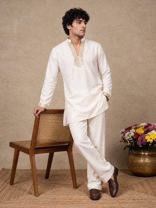 Cotton Blend Sequin Embellished Short Kurta