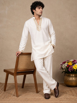 Cotton Blend Sequin Embellished Short Kurta & Korean Pants