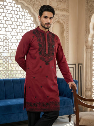 Men’s Classic Silk Blend Kurta Set with Rich Embroidery