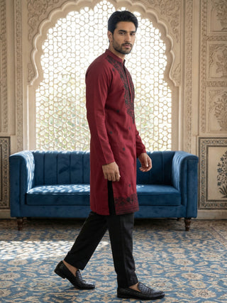 Men’s Classic Silk Blend Kurta Set with Rich Embroidery