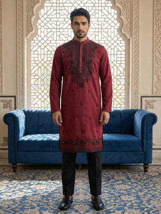 Men’s Classic Silk Blend Kurta Set with Rich Embroidery