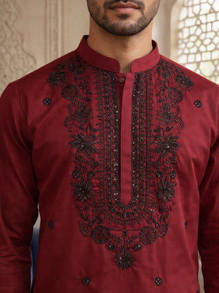 Men’s Classic Silk Blend Kurta Set with Rich Embroidery