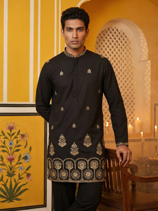 Men’s Classic Kurta Set with Rich Hemline Embroidery