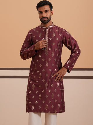 Silk Blend Embroidered Kurta Pyjama Set