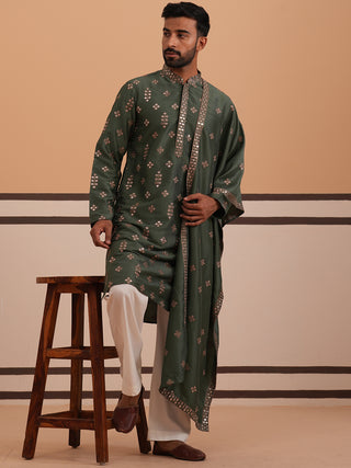 Silk Blend Embroidered Kurta Pyjama Set
