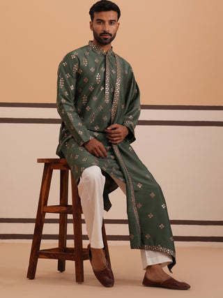 Silk Blend Embroidered Kurta Pyjama Set