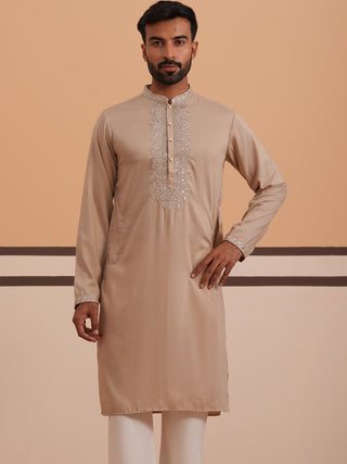 Silk Blend Kurta Set with Matching Embroidered Dupatta