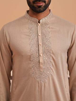 Silk Blend Kurta Set with Matching Embroidered Dupatta