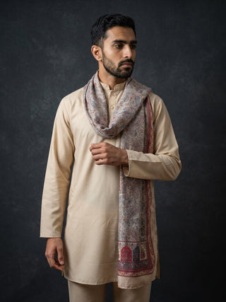 Silk Blend Solid Short Kurta Set with Paisley Printed Dupatta