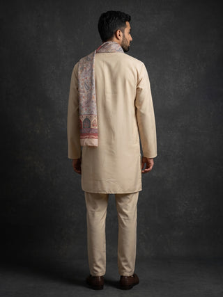 Silk Blend Solid Short Kurta Set with Paisley Printed Dupatta