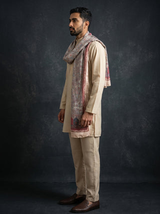 Silk Blend Solid Short Kurta Set with Paisley Printed Dupatta