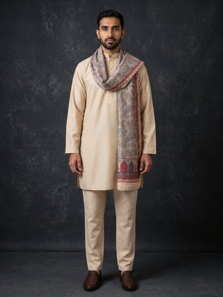 Silk Blend Solid Short Kurta Set with Paisley Printed Dupatta
