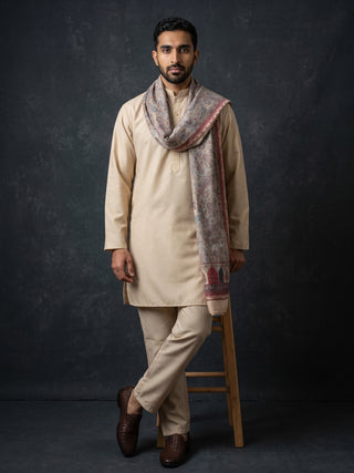 Silk Blend Solid Short Kurta Set with Paisley Printed Dupatta