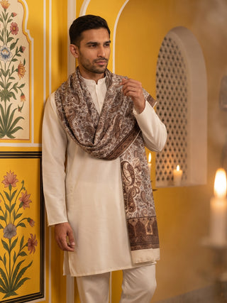 Silk Blend Solid Short Kurta Set with Paisley Printed Dupatta