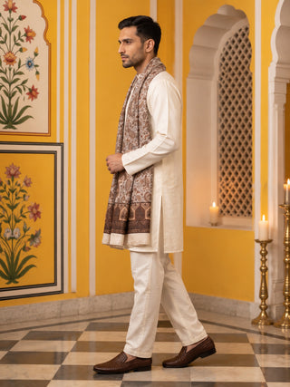 Silk Blend Solid Short Kurta Set with Paisley Printed Dupatta