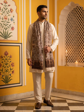 Silk Blend Solid Short Kurta Set with Paisley Printed Dupatta