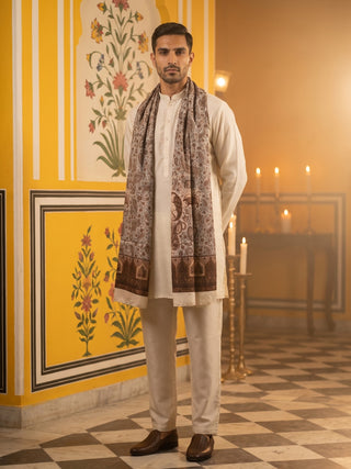 Silk Blend Solid Short Kurta Set with Paisley Printed Dupatta