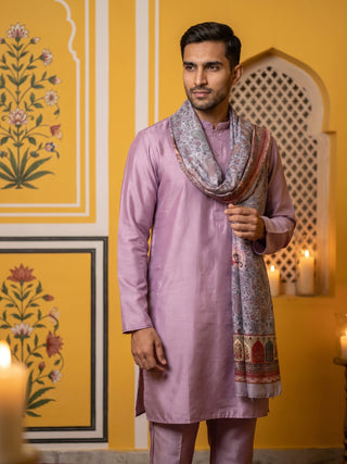 Silk Blend Solid Short Kurta Set with Paisley Printed Dupatta