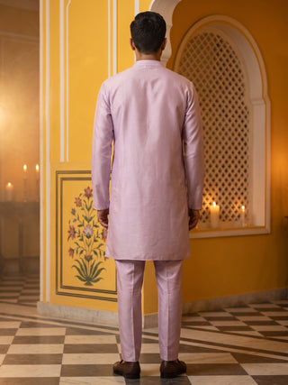 Silk Blend Solid Short Kurta Set with Paisley Printed Dupatta