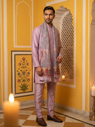 Silk Blend Solid Short Kurta Set with Paisley Printed Dupatta