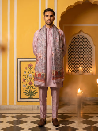 Silk Blend Solid Short Kurta Set with Paisley Printed Dupatta