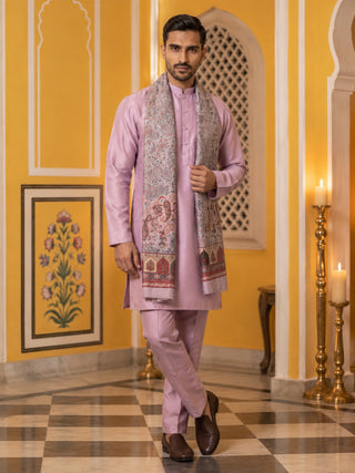 Silk Blend Solid Short Kurta Set with Paisley Printed Dupatta