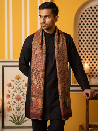 Men Silk Blend Solid Kurta Set with Paisley Printed Dupatta