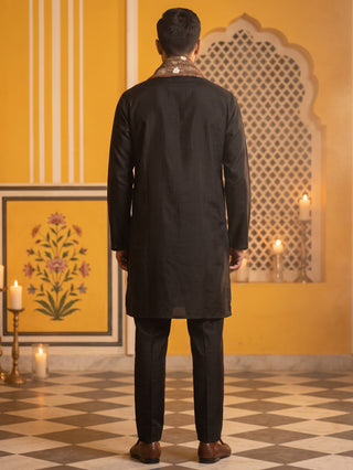 Men Silk Blend Solid Kurta Set with Paisley Printed Dupatta