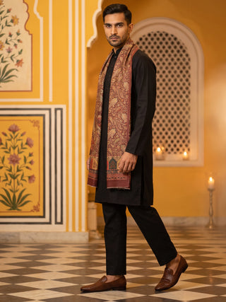 Men Silk Blend Solid Kurta Set with Paisley Printed Dupatta