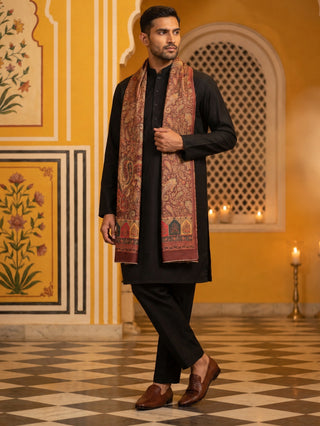 Men Silk Blend Solid Kurta Set with Paisley Printed Dupatta