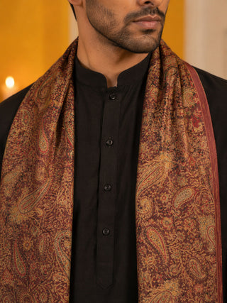Men Silk Blend Solid Kurta Set with Paisley Printed Dupatta