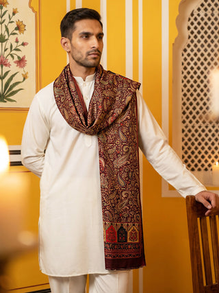 Men Silk Blend Solid Kurta Set with Paisley Printed Dupatta