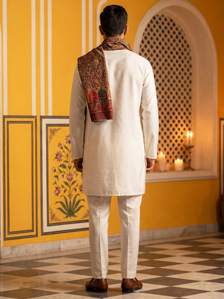 Men Silk Blend Solid Kurta Set with Paisley Printed Dupatta