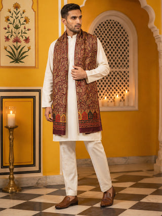 Men Silk Blend Solid Kurta Set with Paisley Printed Dupatta